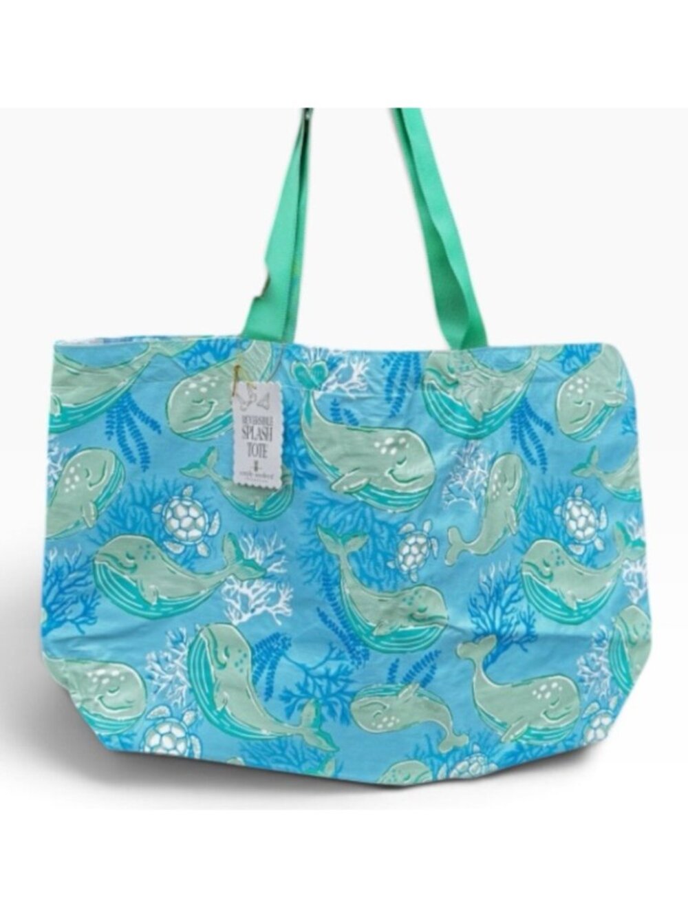 Simply Southern Reversible Splash Whale Print Extra Large XL Tote Bag NWT
